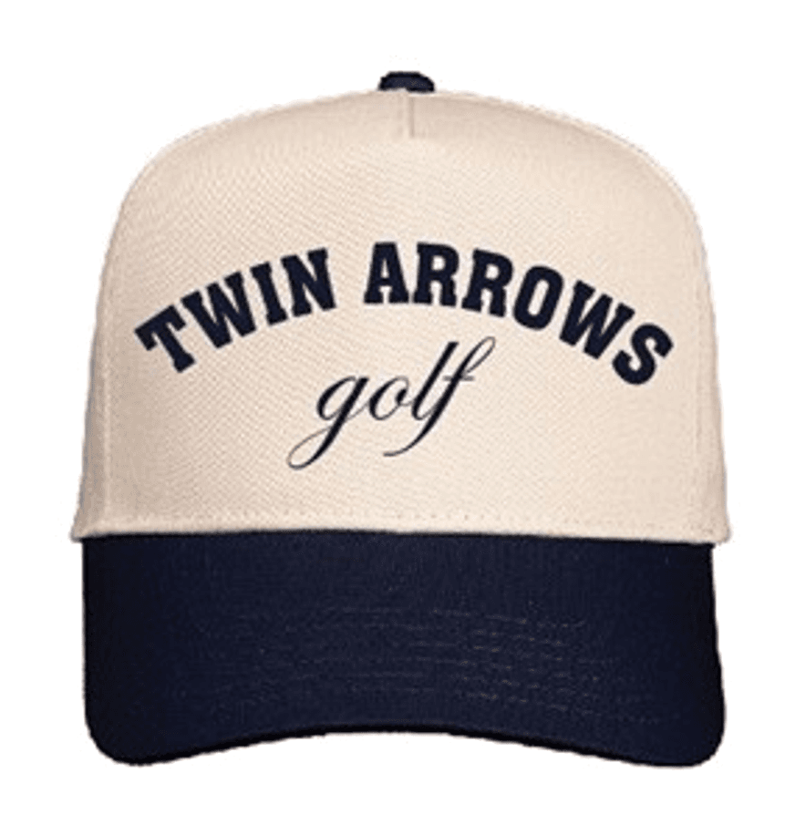 Cream and navy Twin Arrows Golf cap.